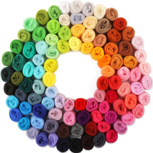 WONVOC 100 Colors Needle Felting Wool, Wool Roving 3g /Color, 10.5 oz Total