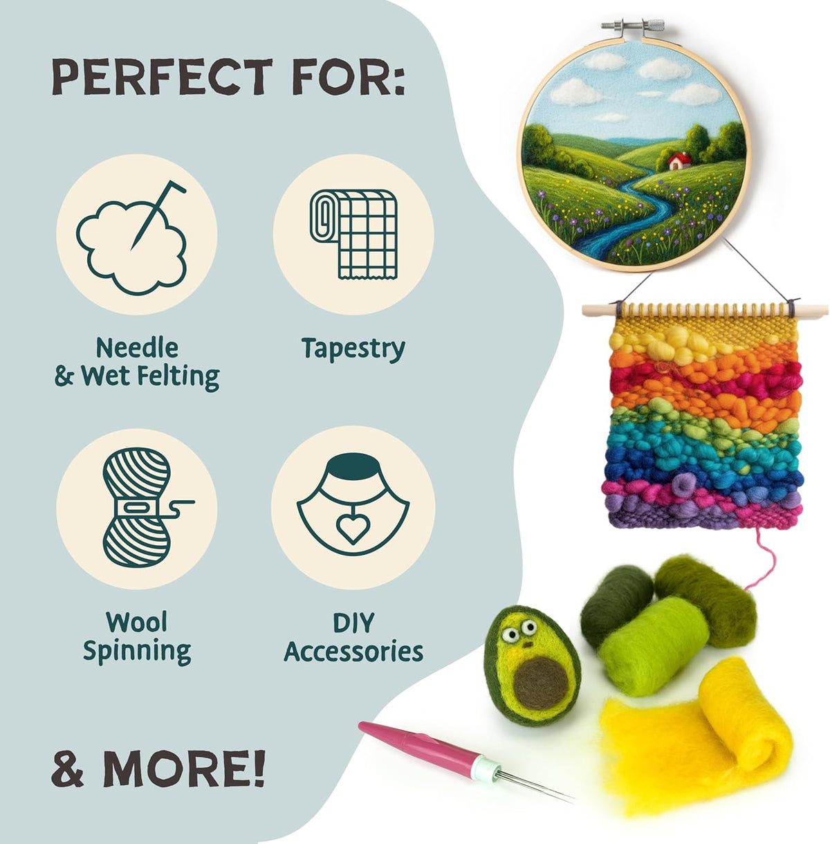 Woolbuddy Needle Felting Kit 40 Colors Wool Roving for Adults & Beginner