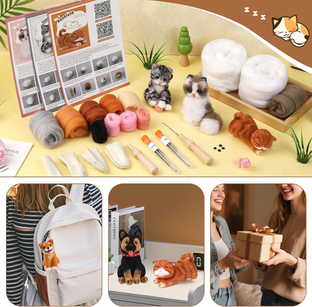 Mayboos 12 Pcs Needle Felting Kit, Felting Kits for Beginners Animal