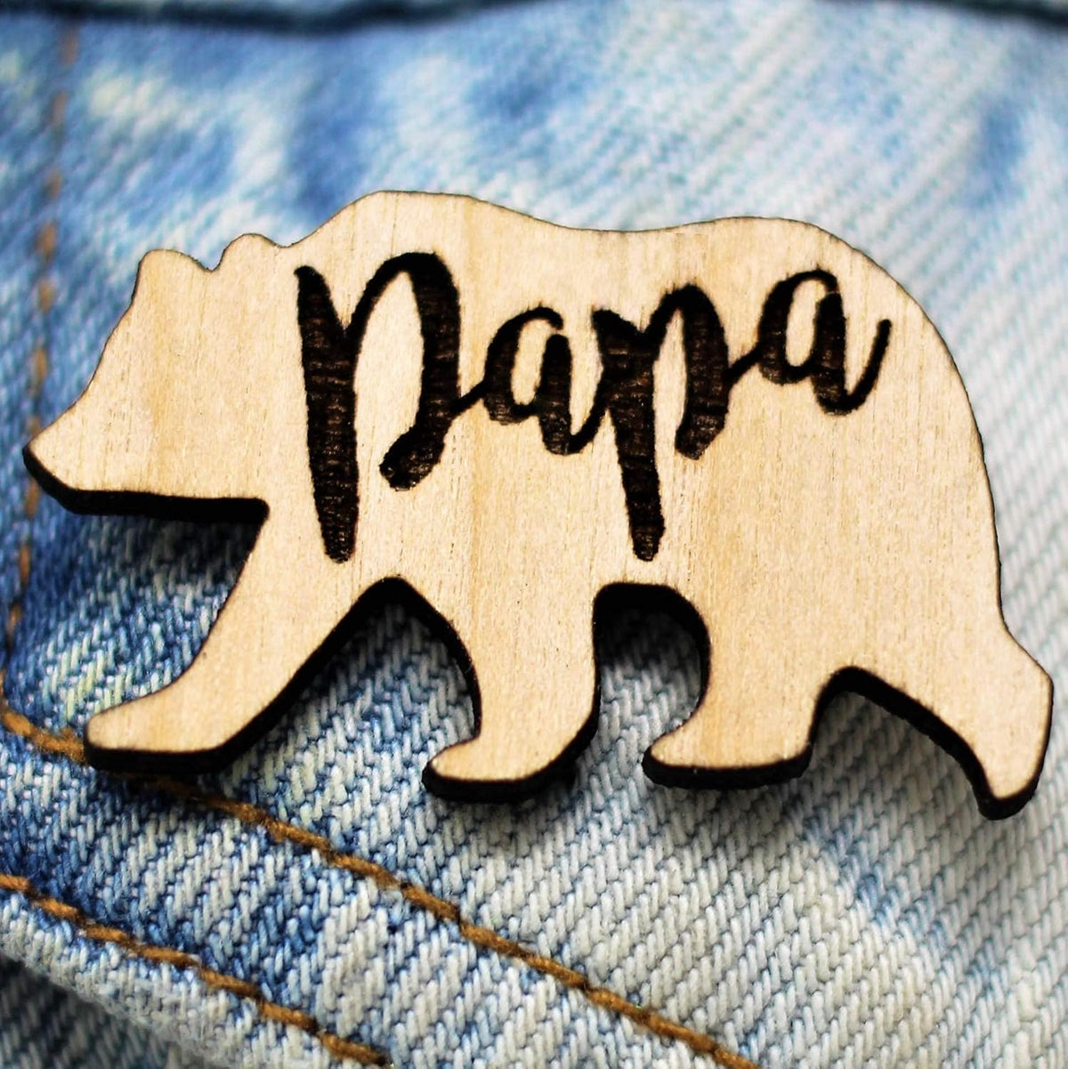 Papa Bear Wood Pin | Unique Father's Day Gifts for Dad Brooch