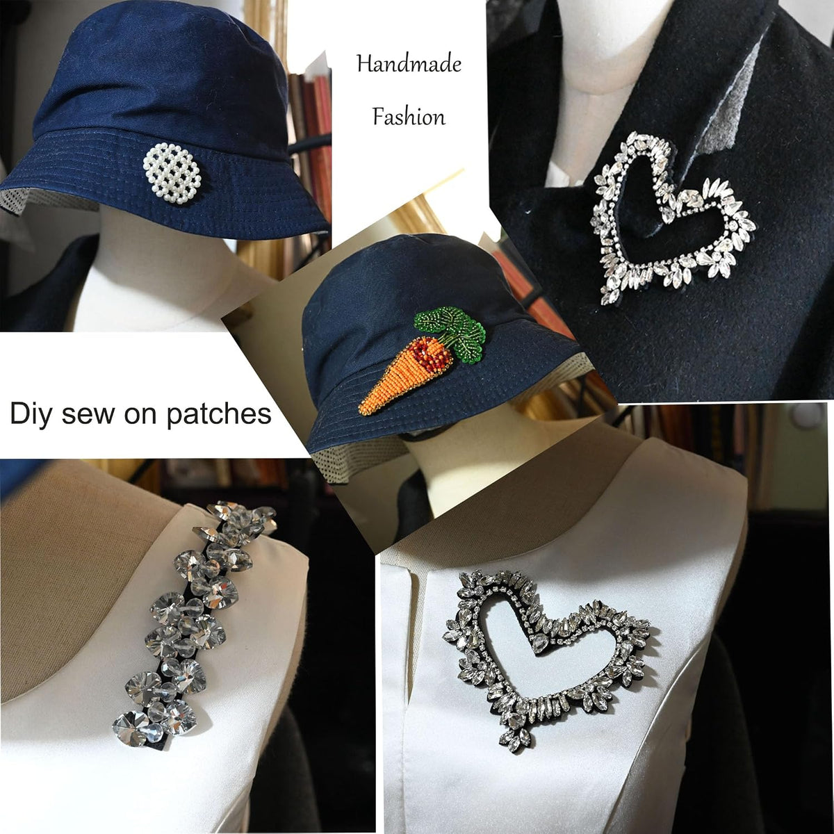 DIY 5pc/lot Handmade Sewing Flower Rhinestone Patches Beaded Embroidery Heart Patches for Clothes Applique parches Crafts Badges