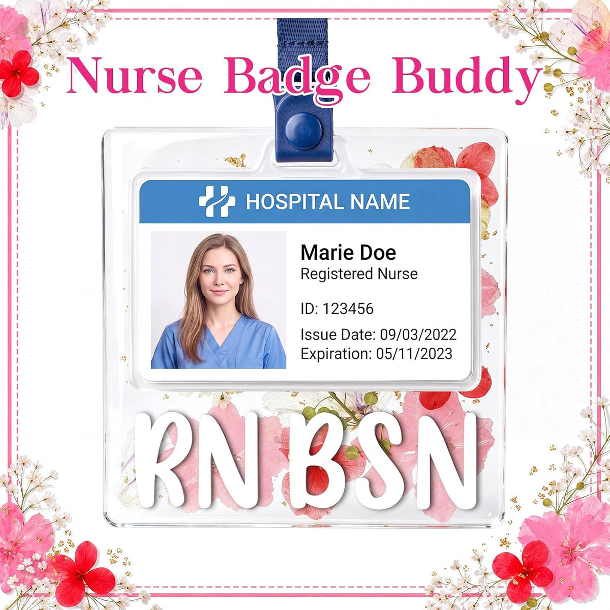 Custom Nurse Badge Personalized Name Pin, Red & Pink, Rn BSN