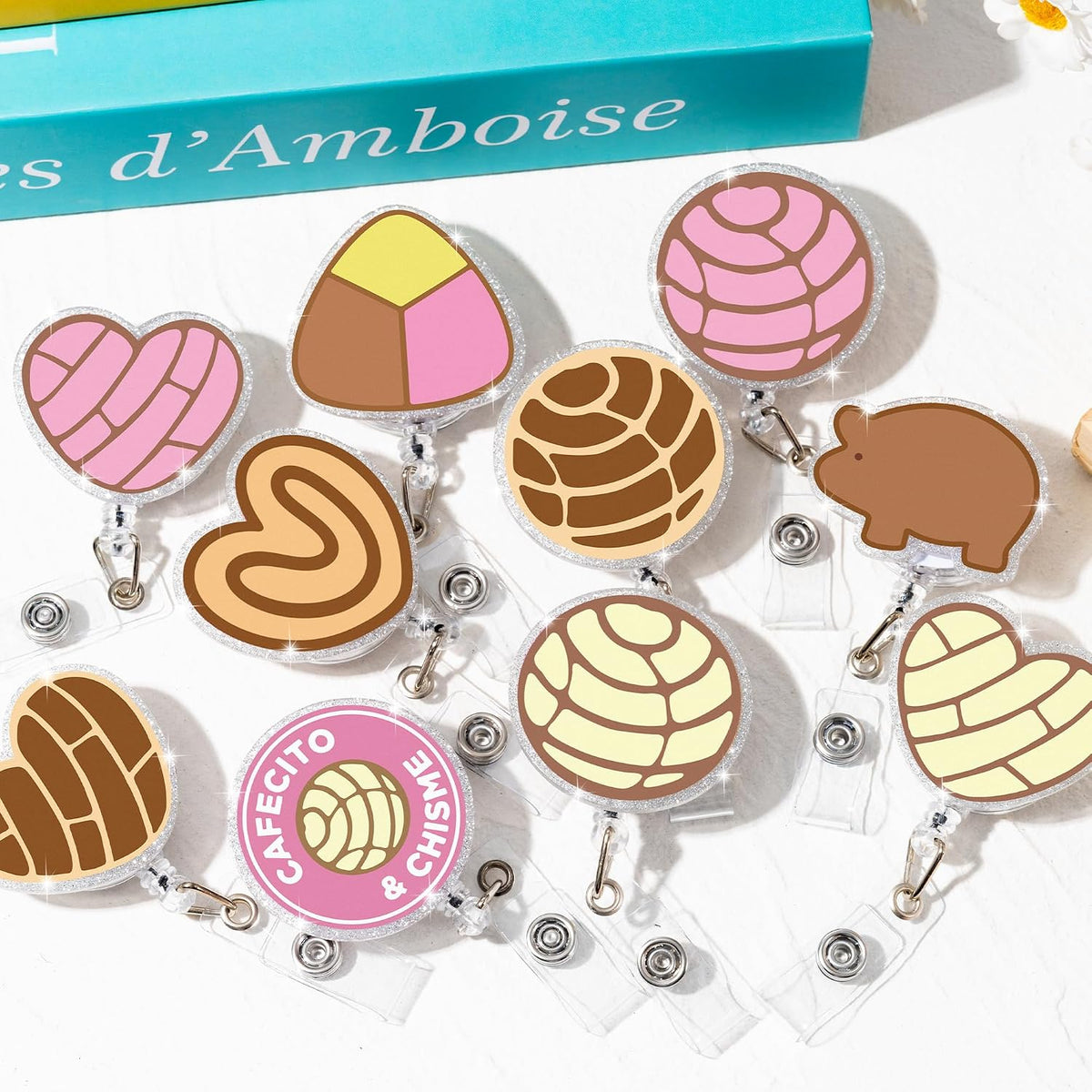 Eartim Cafecito Y Chisme Glitter Badge Reels Cute Coffee Name Tag Holders