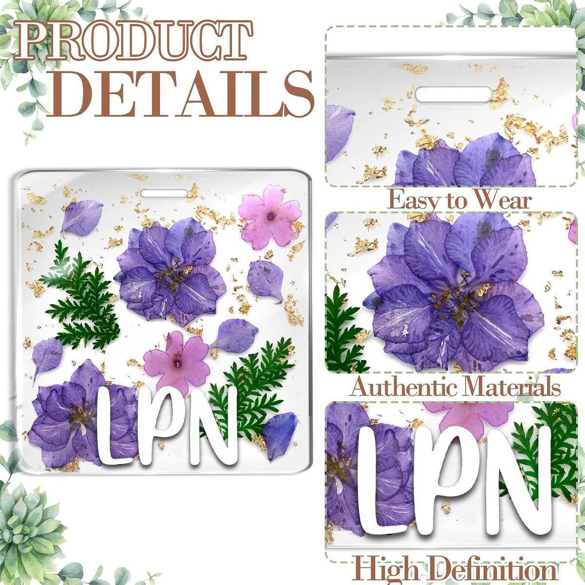 Custom Nurse Badge Personalized Name Pin, Purple, LPN