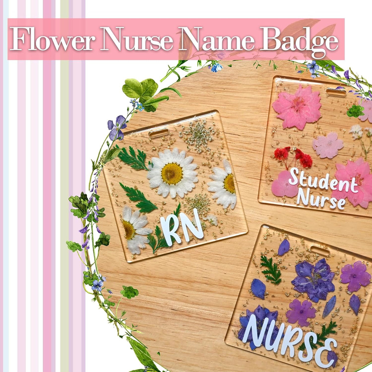 Custom Nurse Badge Personalized Name Pin, Pink, Student