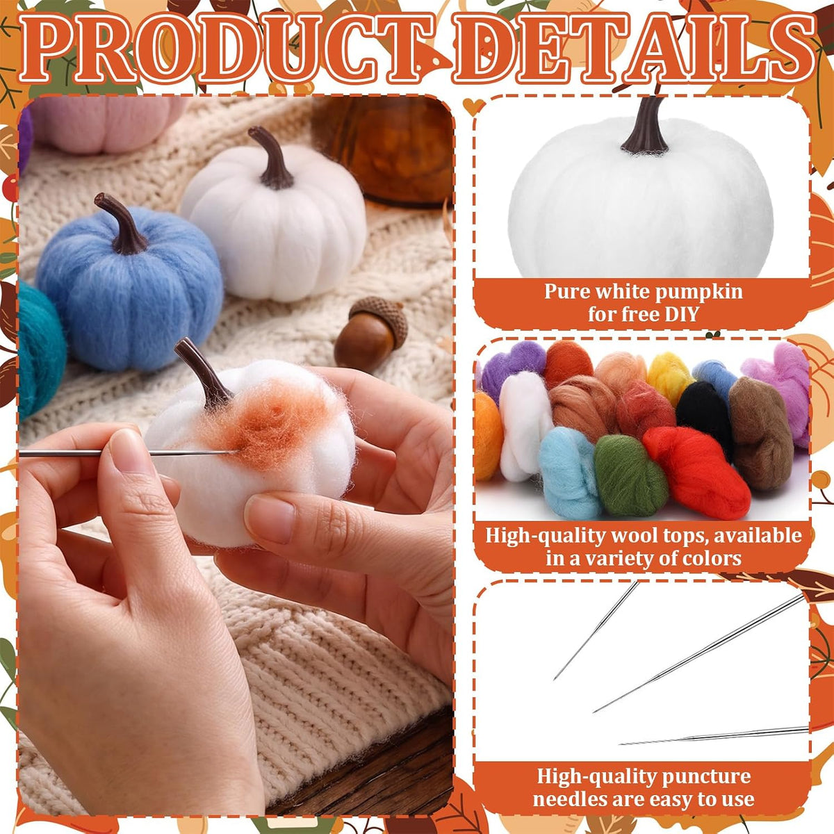 Frienda 16 Set Pumpkin Needle Felting Kits for Fall Halloween Thanksgiving