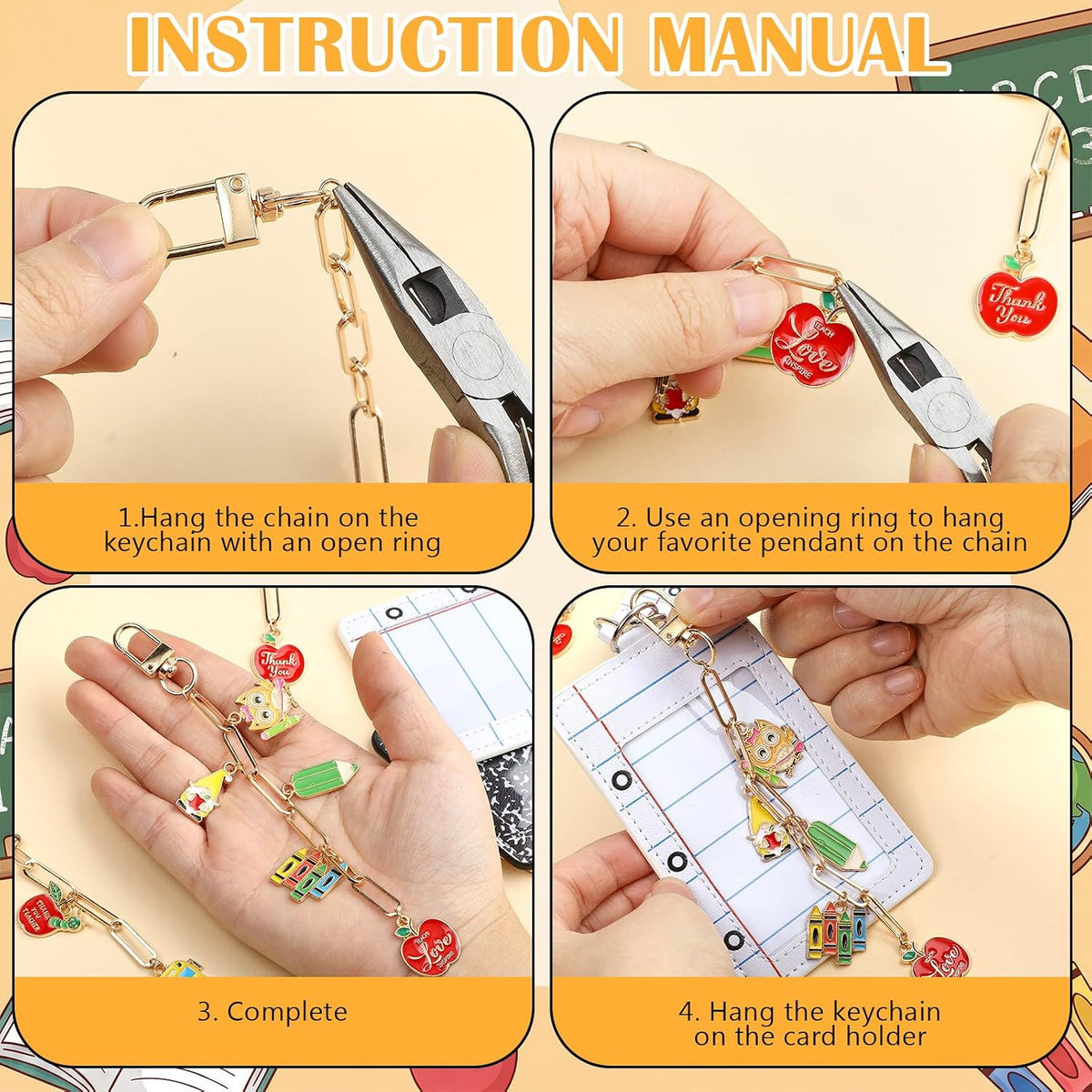 Landhoow 105 Pcs 6 Set Teacher ID Badge Holder with Lanyard and Charms