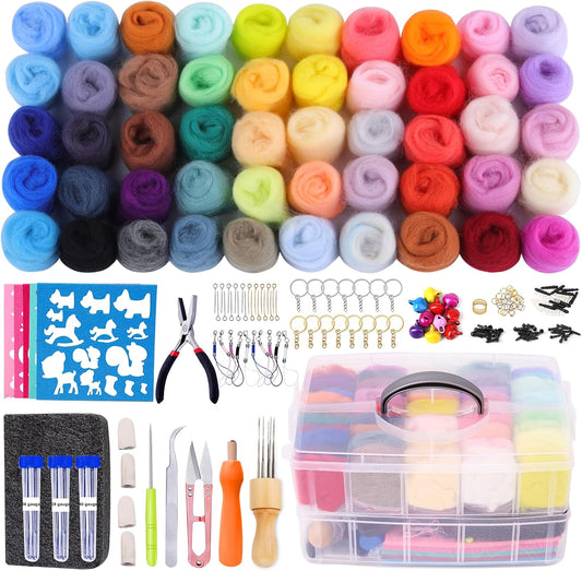 QMNNMA 241 Pcs Needle Felting Kit, 50 Colors Wool Felting Kit for Beginners