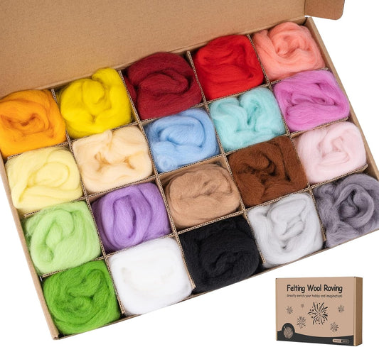 20 Colors Wool Roving 10g per, 7.05oz Total Needle FeltingWool DIY Craft