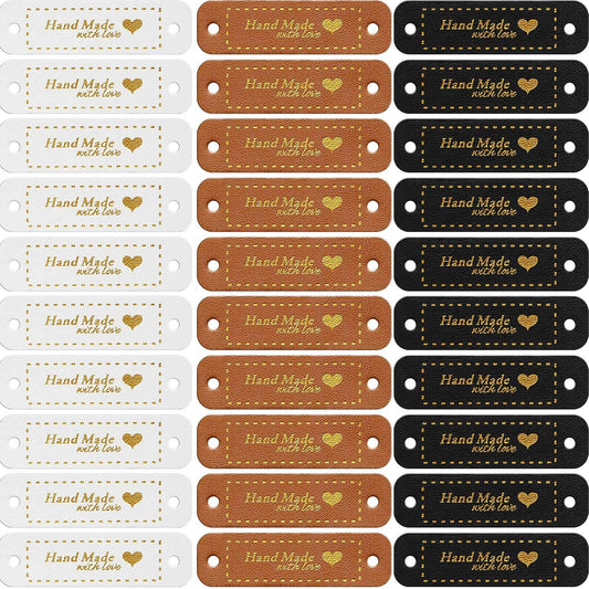 WILLBOND 30 Pcs Leather Tags for Crochet Items PU Leather Label, Multicolor