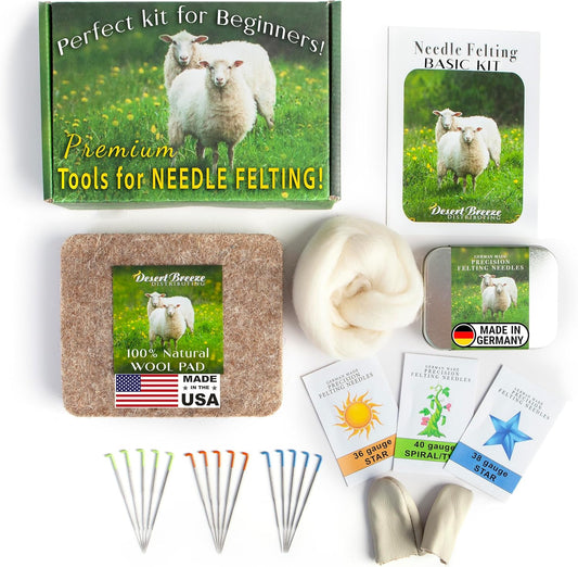 Needle Felting Kit, Basic Tools with 15 Groz-Beckert Needles, Pad & Case