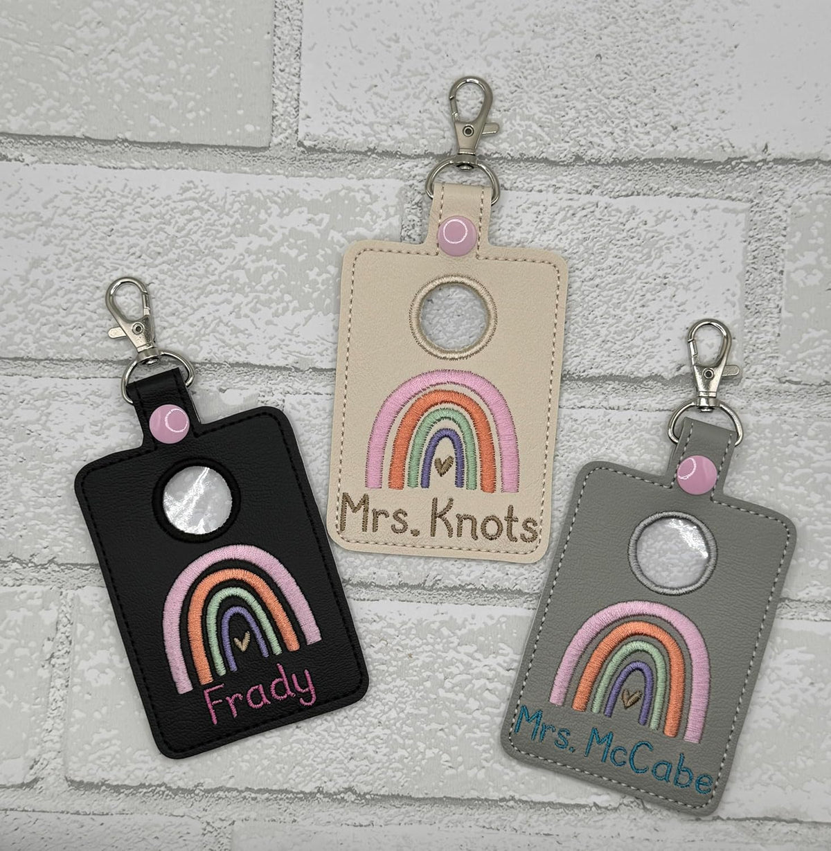 Teacher Alarm Personalized Rainbow ID Badge Holder, Alarm Badge with Hole to Hold Alarm Badge with button on top or bottom, Choose Button Hole Style