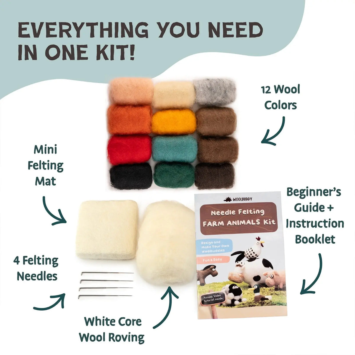 Needle Felting Farm Collection Kit for Beginners | Woolbuddy